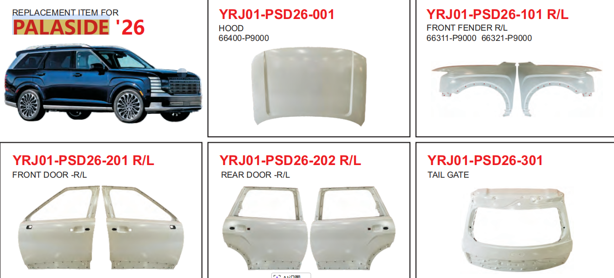Ante Porta Audi Door Panels dextram partem sinistram pro HYUNDAI PALISADE MMXXVI 